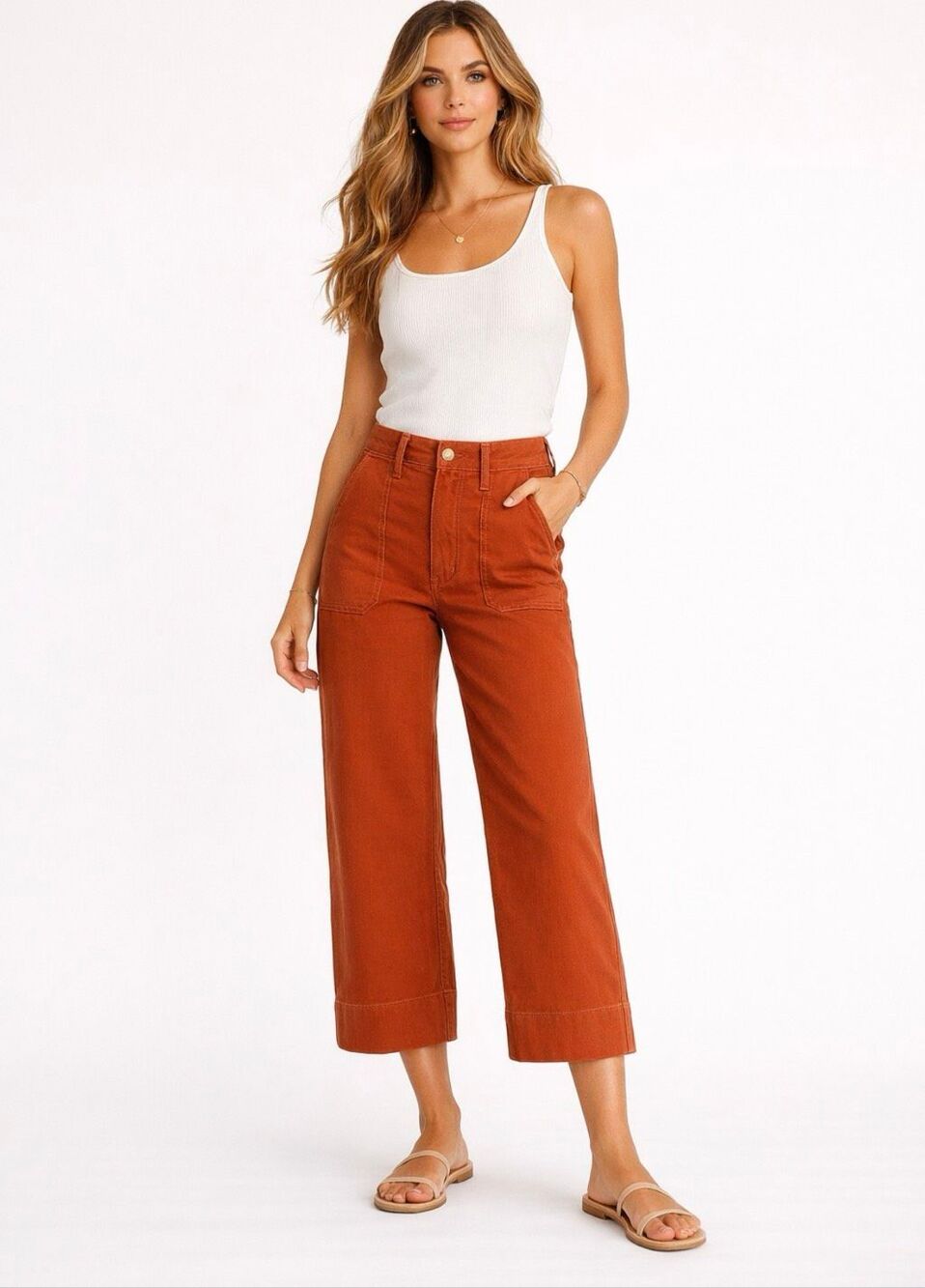 Roller Rabbit Elle Terra Cotta Cropped Wide Leg Pants Size 10 NWT